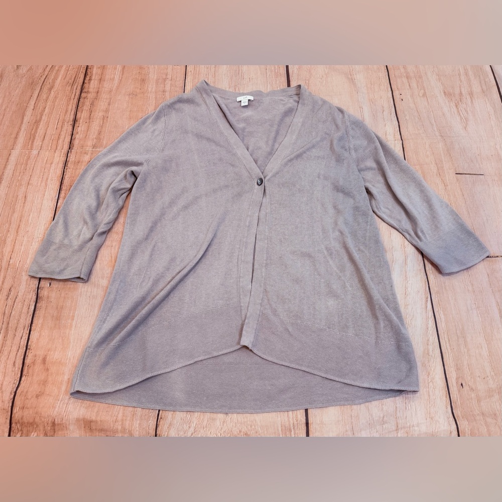 J Jill Linen Blend Cardigan Womens Size Large  Tan Lightweight EUC